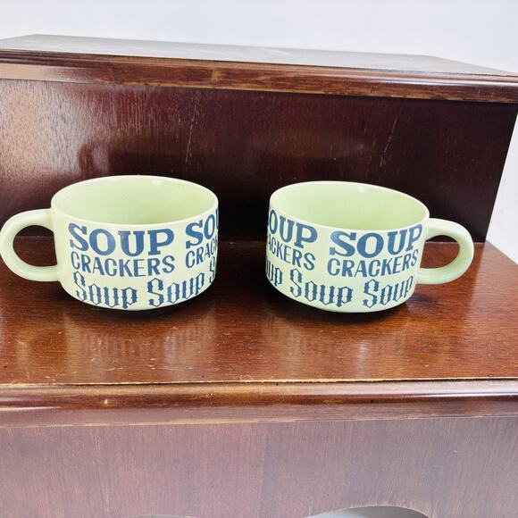 Unknown Other - 2 Vintage 1970s Soup Crackers Mugs Bowl with Handle Stoneware